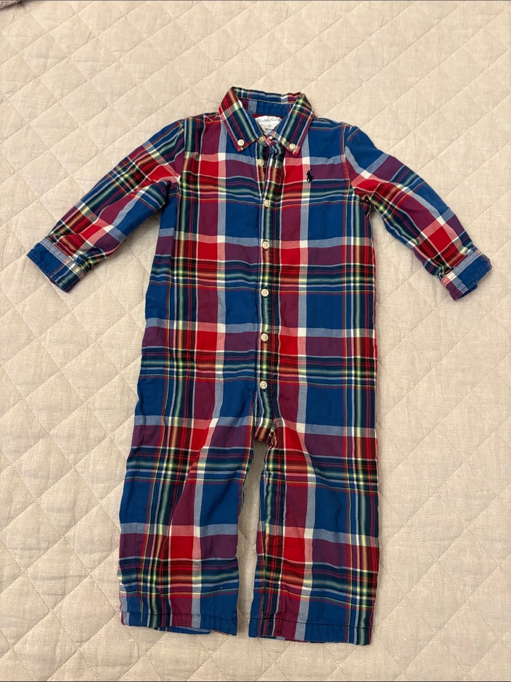 NWOT Ralph Lauren Lined Red, Blue & White Plaid Button-Front One Piece